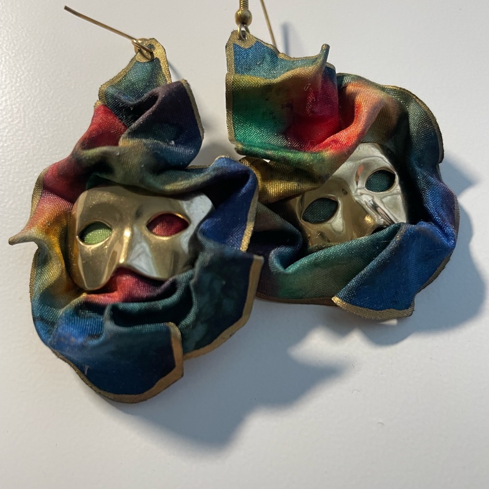 Colorful Gold Tone Mask Earrings